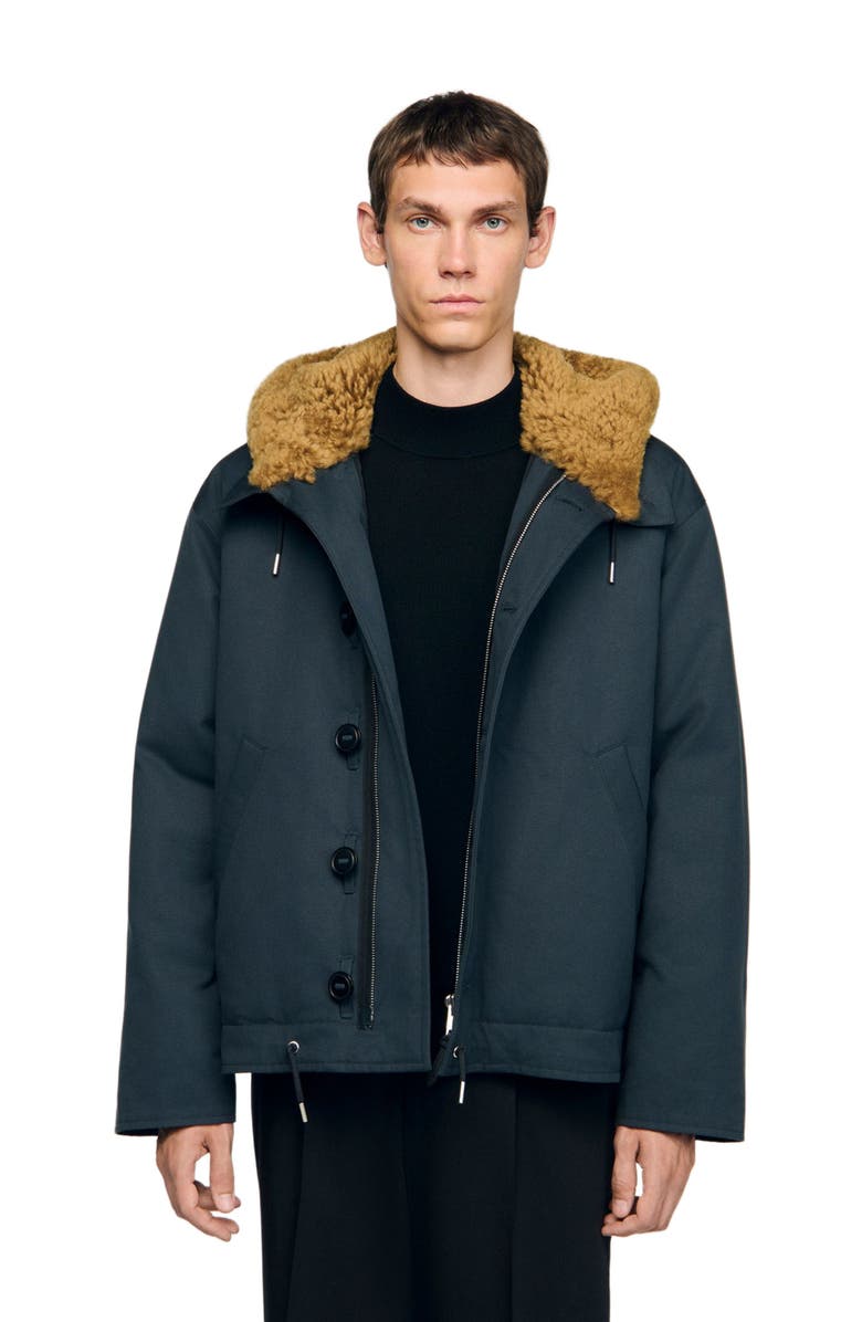 SANDRO Hooded cotton parka, Alternate, color, Chambray