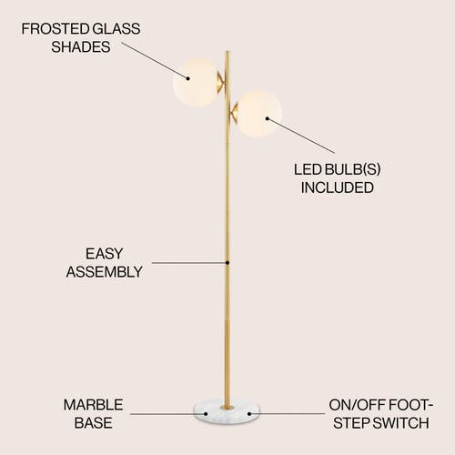 Jonathan Y Oscar 60.5" 2-light Modern Parisian Candlestick Iron Led Floor Lamp, Brass Gold/white In Brass Gold