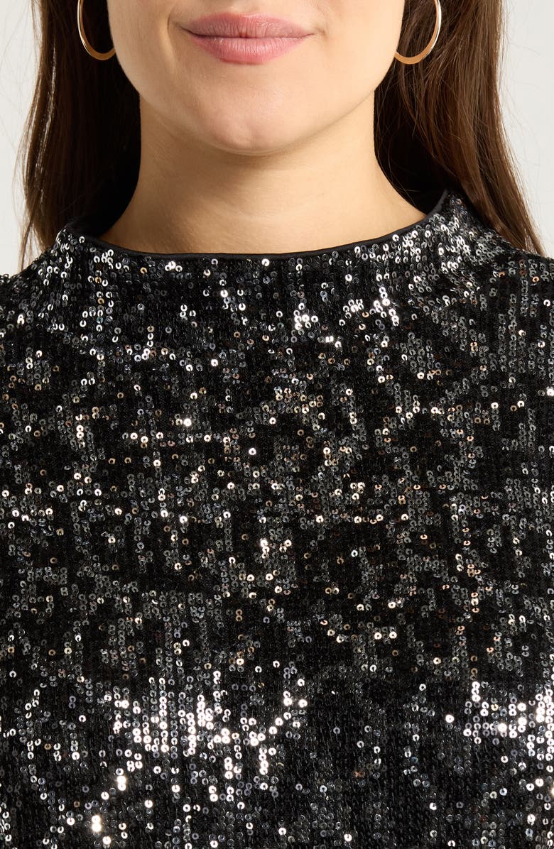 SUGARLIPS Zuri Isabella Mock Neck Sequin Top, Alternate, color, Silver/ Black