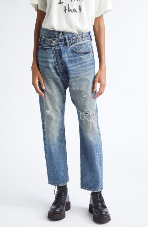 Crossover Ripped Knee Straight Leg Jeans (Leo Blue)