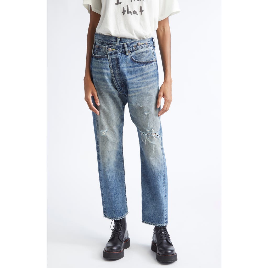 R13 Crossover Ripped Knee Straight Leg Jeans In Blue