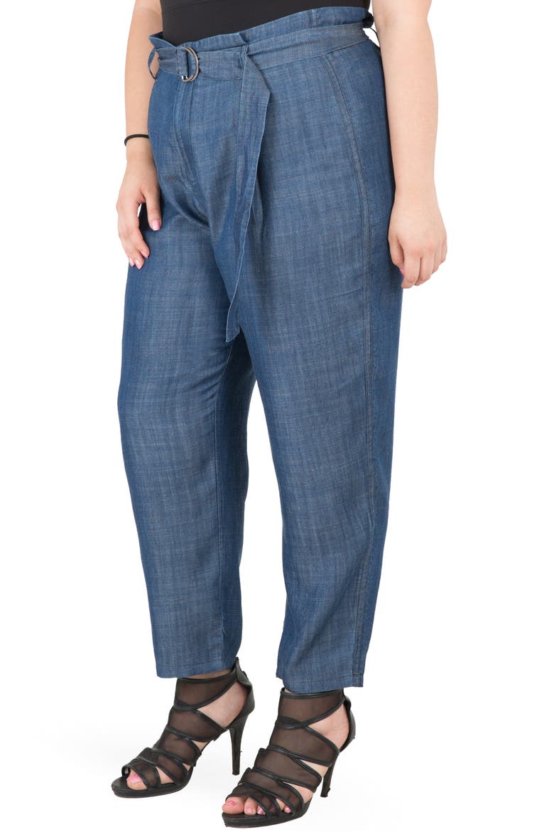 Marina Belted Paperbag Waist Pants, Alternate, color, BLUE