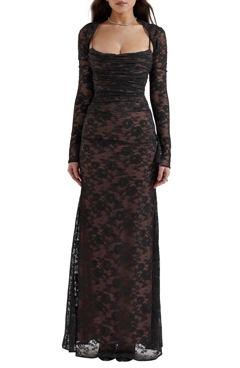 HOUSE OF CB Artemis Long Sleeve Lace Maxi Dress, Alternate, color, Black