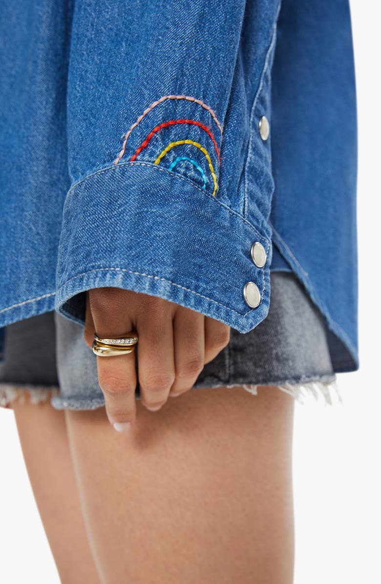 MOTHER The Exes & Ohs Embroidered Denim Western Shirt, Alternate, color,