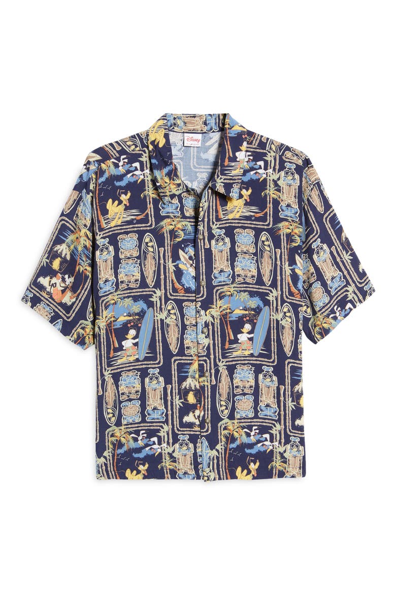 Unisex Secondhand Mickey & Friends Button-Up Aloha Shirt, Main, color, BLUE MULTI