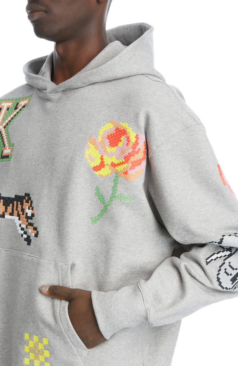 KENZO Oversize Embroidered Pixel Stretch Cotton Hoodie, Alternate, color, 