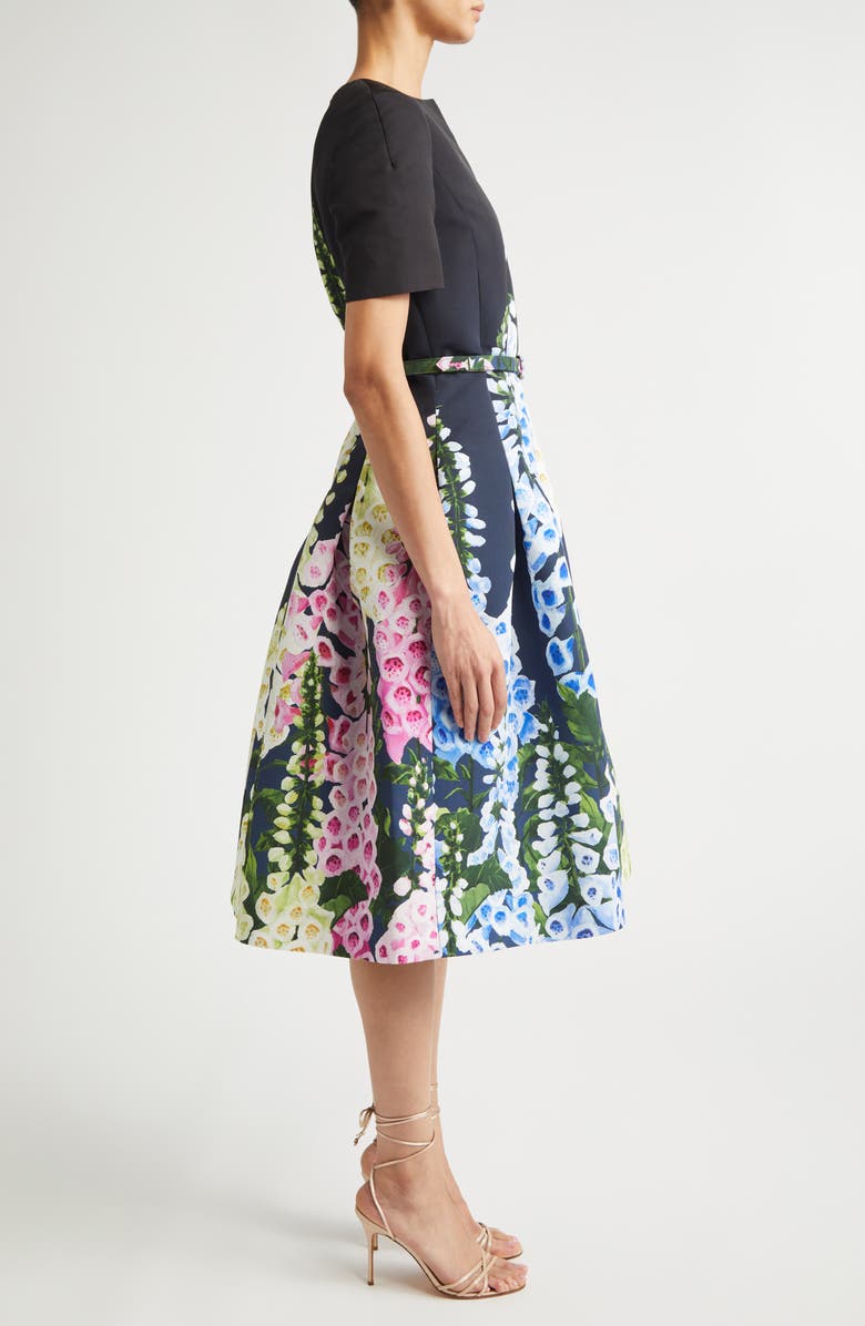 Oscar de la Renta Foxglove Dégradé Belted Faille Fit & Flare Dress, Alternate, color, Night Sky Multi