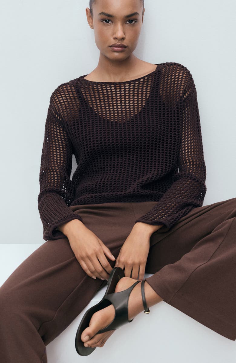 MANGO Straight Fit Cotton Blend Pants, Alternate, color, Brown