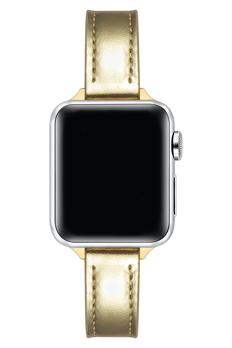 Carmen Skinny Metallic Leather Apple Watch® Watchband, Alternate, color, GOLD