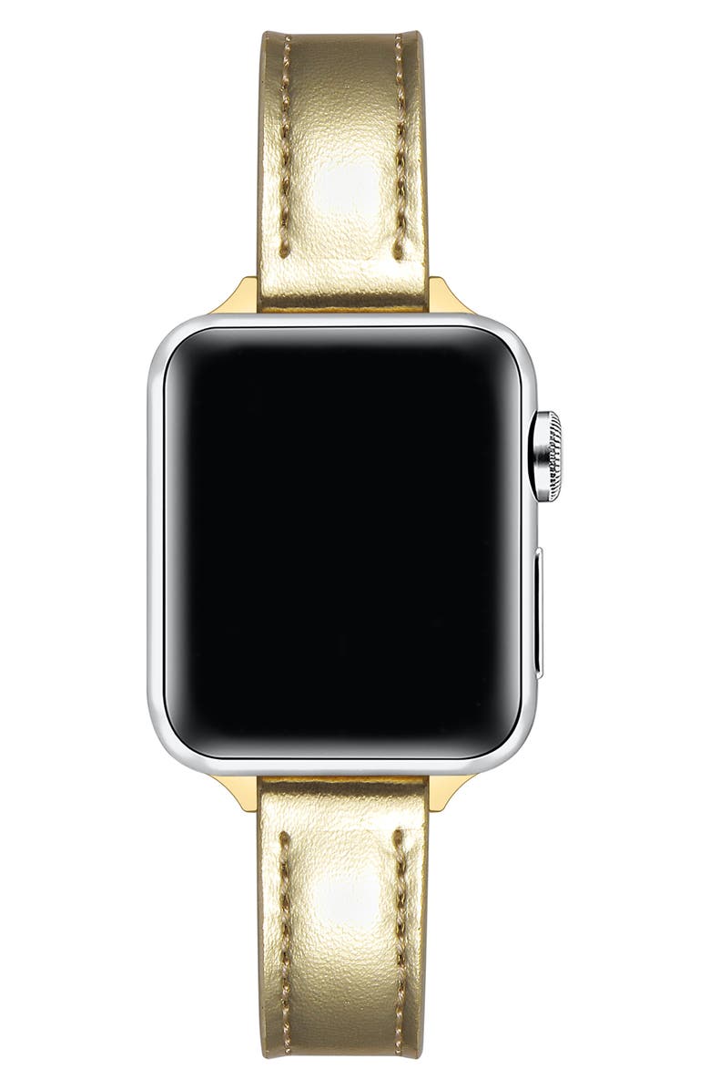 Posh Tech Carmen Skinny Metallic Leather Apple Watch<sup>®</sup> Watchband, Alternate, color, Gold