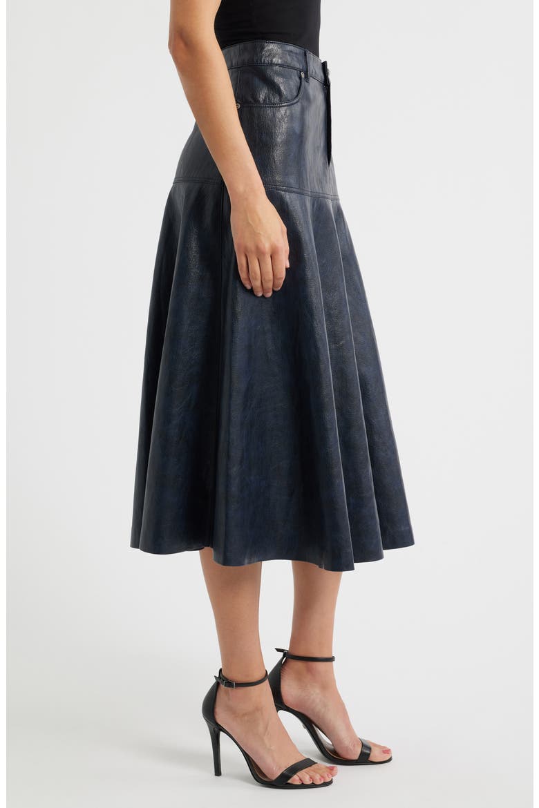 Rhea Faux Leather Midi Skirt, Alternate, color, NAVY