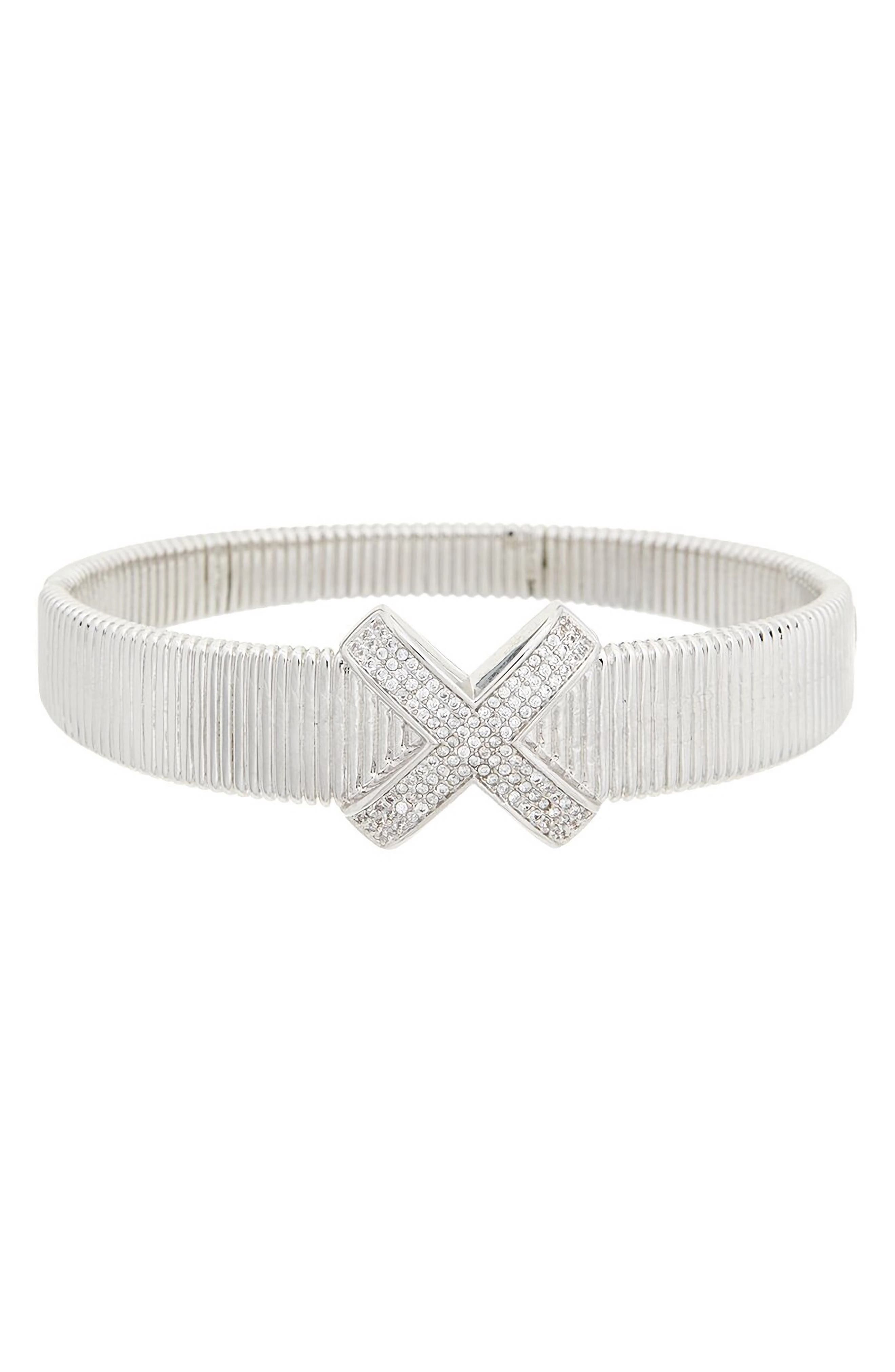 Juvell Pavé Cubic Zirconia X Bangle Bracelet