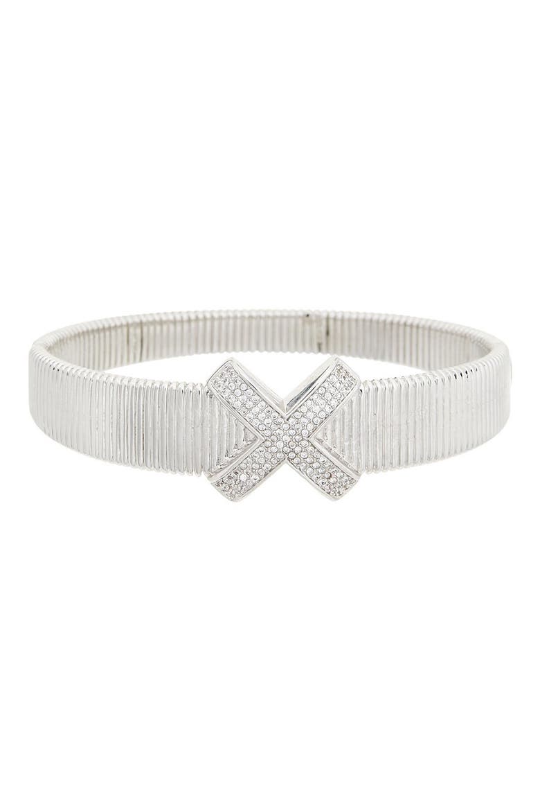 Pavé Cubic Zirconia X Bangle Bracelet, Main, color, SILVER