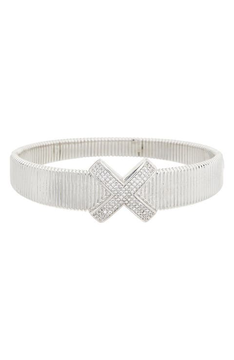 Pavé Cubic Zirconia X Bangle Bracelet