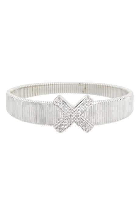 Juvell Pavé Cubic Zirconia X Bangle Bracelet
