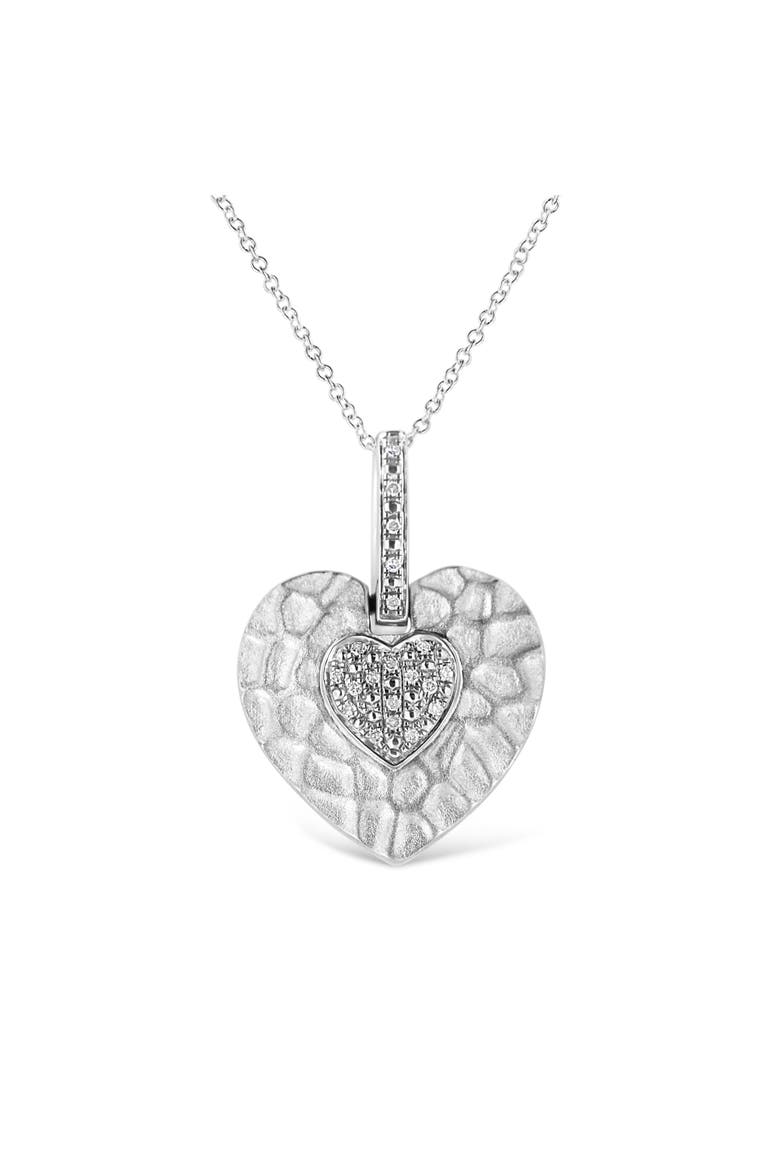 .925 Sterling Silver Pave-Set Diamond Accent Heart Shape Pendant Necklace, Main, color, White