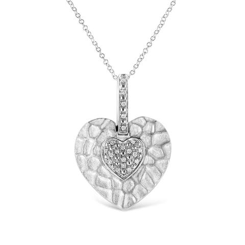.925 Sterling Silver Pave-Set Diamond Accent Heart Shape Pendant Necklace