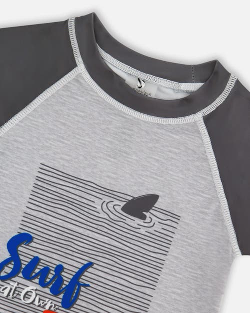 DEUX PAR DEUX DEUX PAR DEUX LITTLE BOY'S SHORT SLEEVE RASHGUARD DARK AND LIGHT GRAY