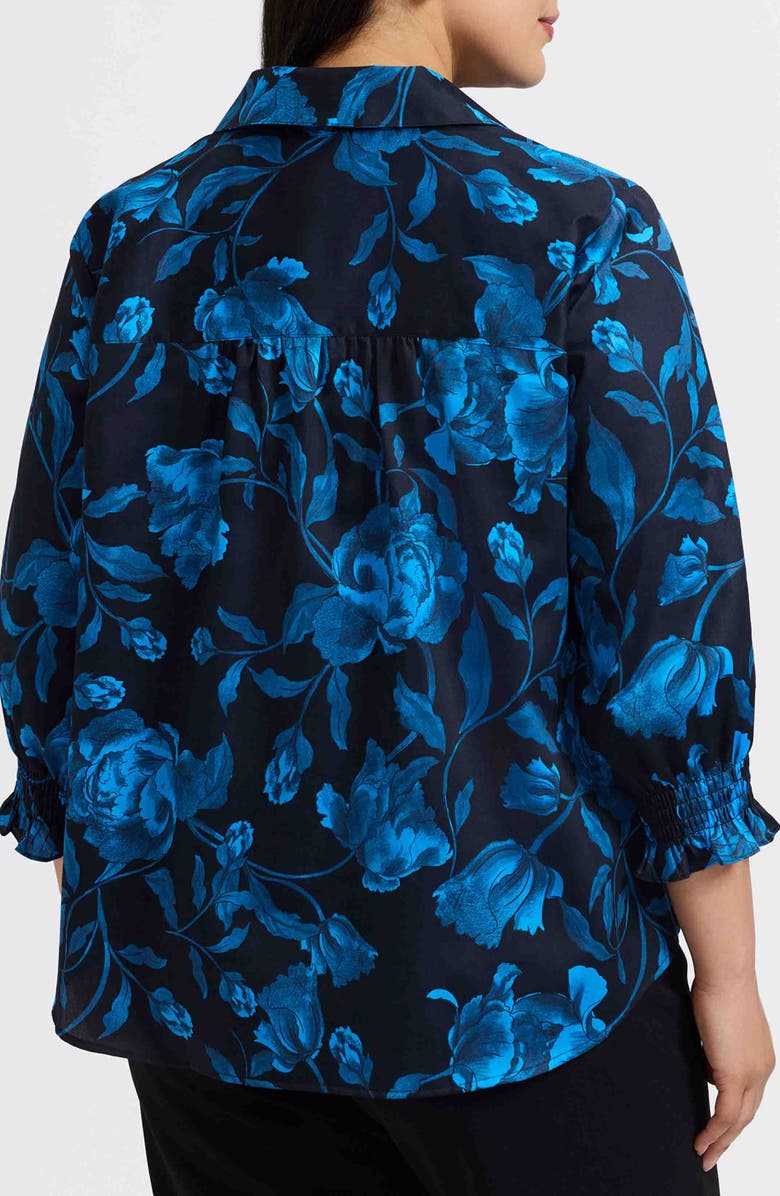 Foxcroft Olivia Floral Smocked Cuff Cotton Button-Up Shirt, Alternate, color, 