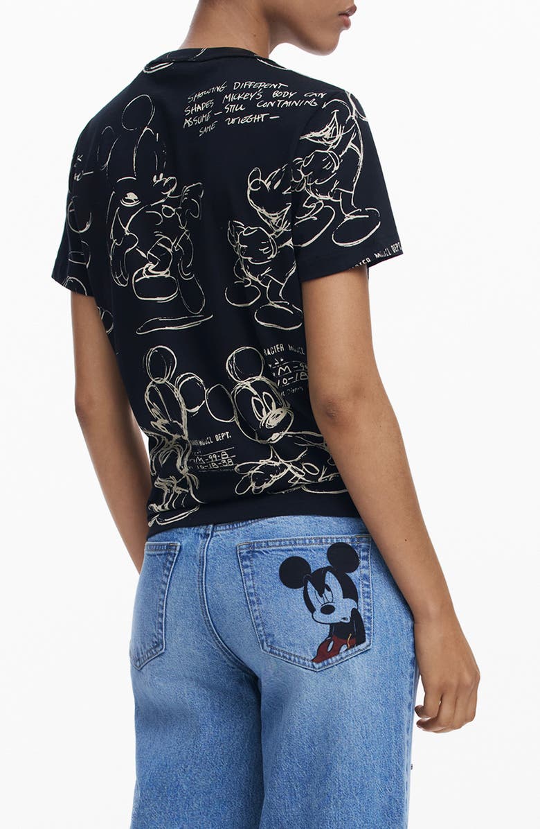 Desigual Mickey Mouse Cotton Graphic T-Shirt, Alternate, color, Black