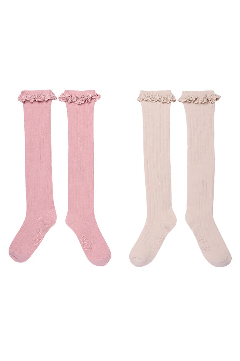 Lace Knee Socks, 2-pack, Main, color, Pink