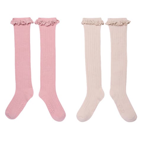 Lace Knee Socks, 2-pack