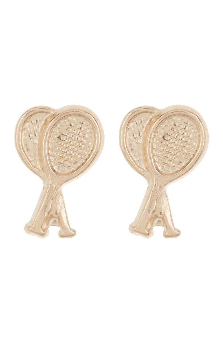 CANDELA JEWELRY 10K Yellow Gold Tennis Racquet Stud Earrings, Main, color, 