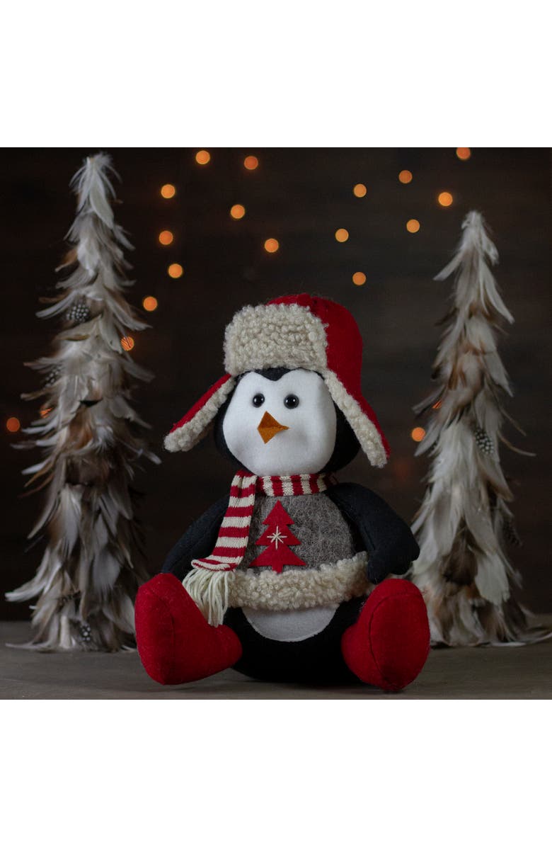 Northlight Sitting Winter Penguin with Trapper Hat Christmas Decoration - 12", Alternate, color, White