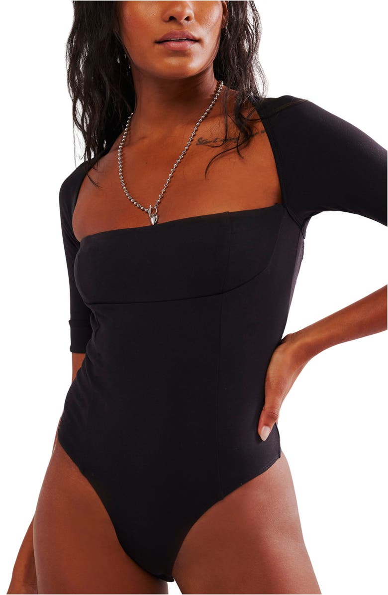 Free People Everly Square Neck Bodysuit, Alternate, color, 