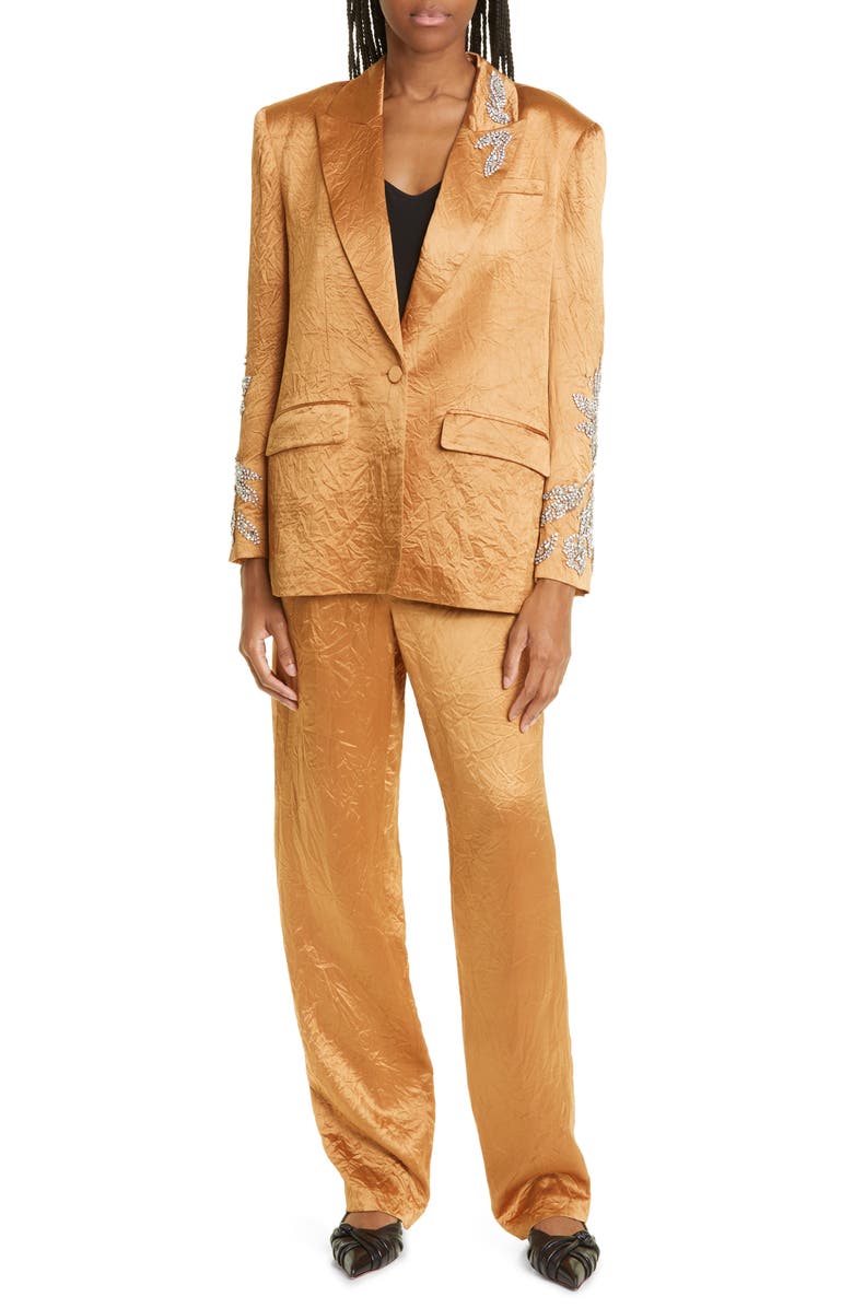 Cinq à Sept Cheyenne Crystal Detail Rumpled Satin Blazer, Alternate, color, 