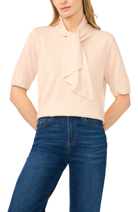 Tie Neck Short Sleeve Sweater