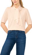 CeCe Tie Neck Short Sleeve Sweater