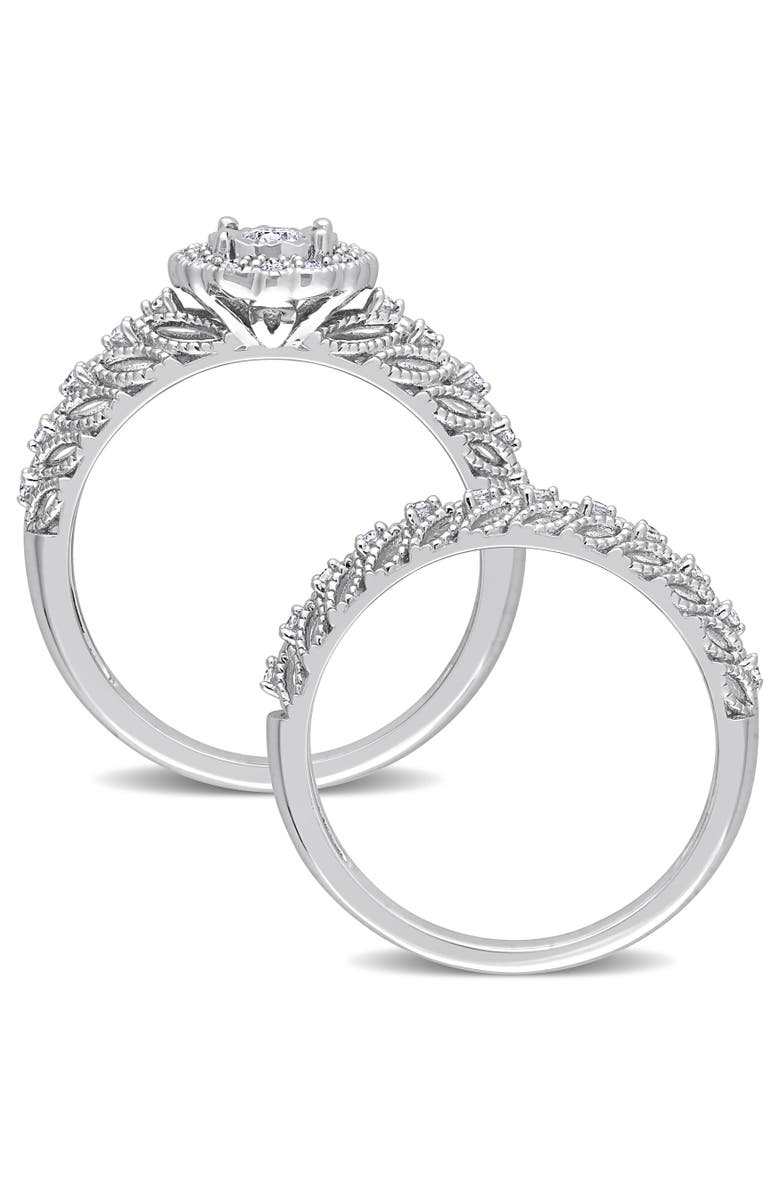 Julianna B. Diamond Floral Halo Bridal Ring Set, Alternate, color, Sterling Silver