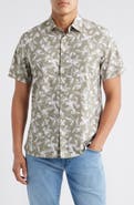 Nordstrom Leaf Print Short Sleeve Stretch Cotton Blend Button-Up Shirt