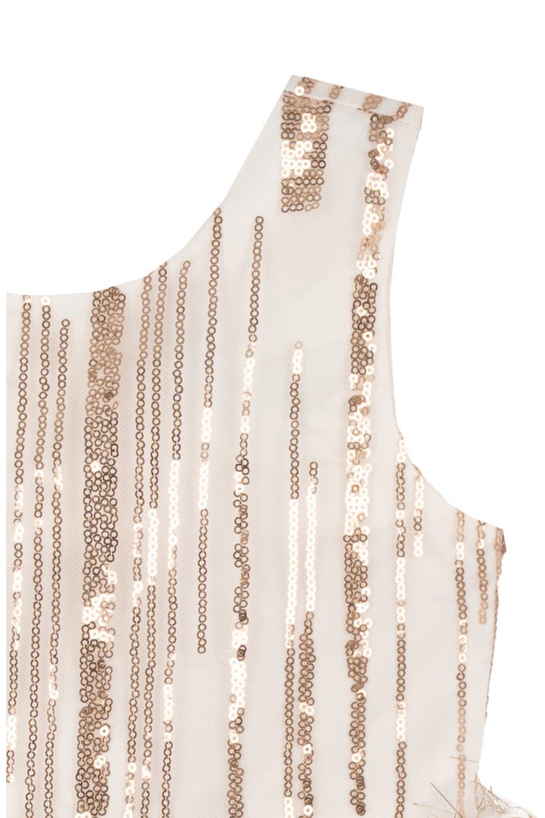 Kids' Rare Editions Sequin & Faux Feather Dress, Alternate, color, IVORY