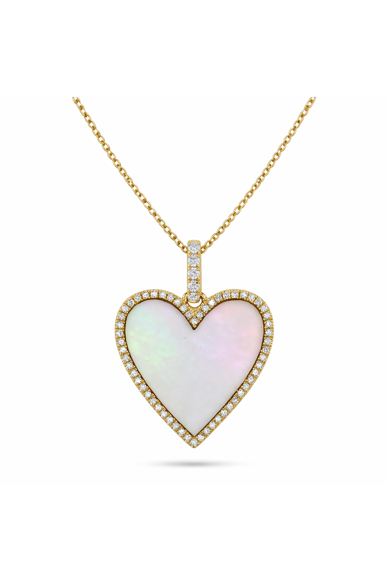 Heart Mother of Pearl & Round Diamond Pendant Necklace 14K, Main, color, 2.62ct/Yellow Gold
