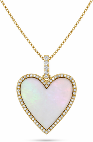 ALLUREZ Heart Mother of Pearl & Round Diamond Pendant Necklace 14K