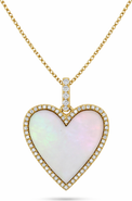 ALLUREZ Heart Mother of Pearl & Round Diamond Pendant Necklace 14K