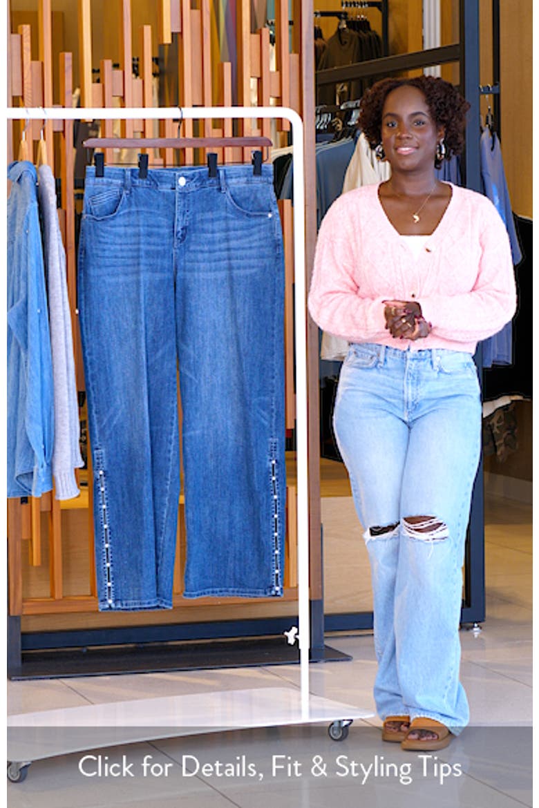 Sam High Waist Faux Pearl Detail Wide Leg Jeans video