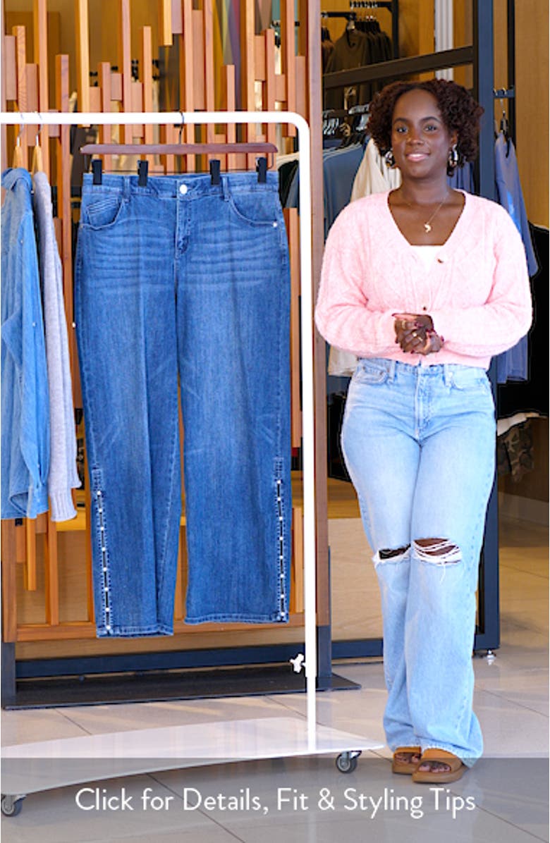 Sam High Waist Faux Pearl Detail Wide Leg Jeans, sales video thumbnail