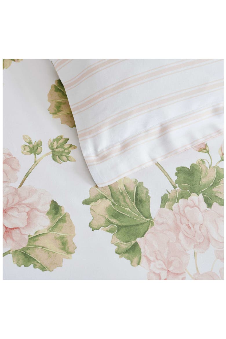 Geranium Bloom Cotton Sateen Duvet Set, Alternate, color, WHITE/ SOFT PINK/ GREEN