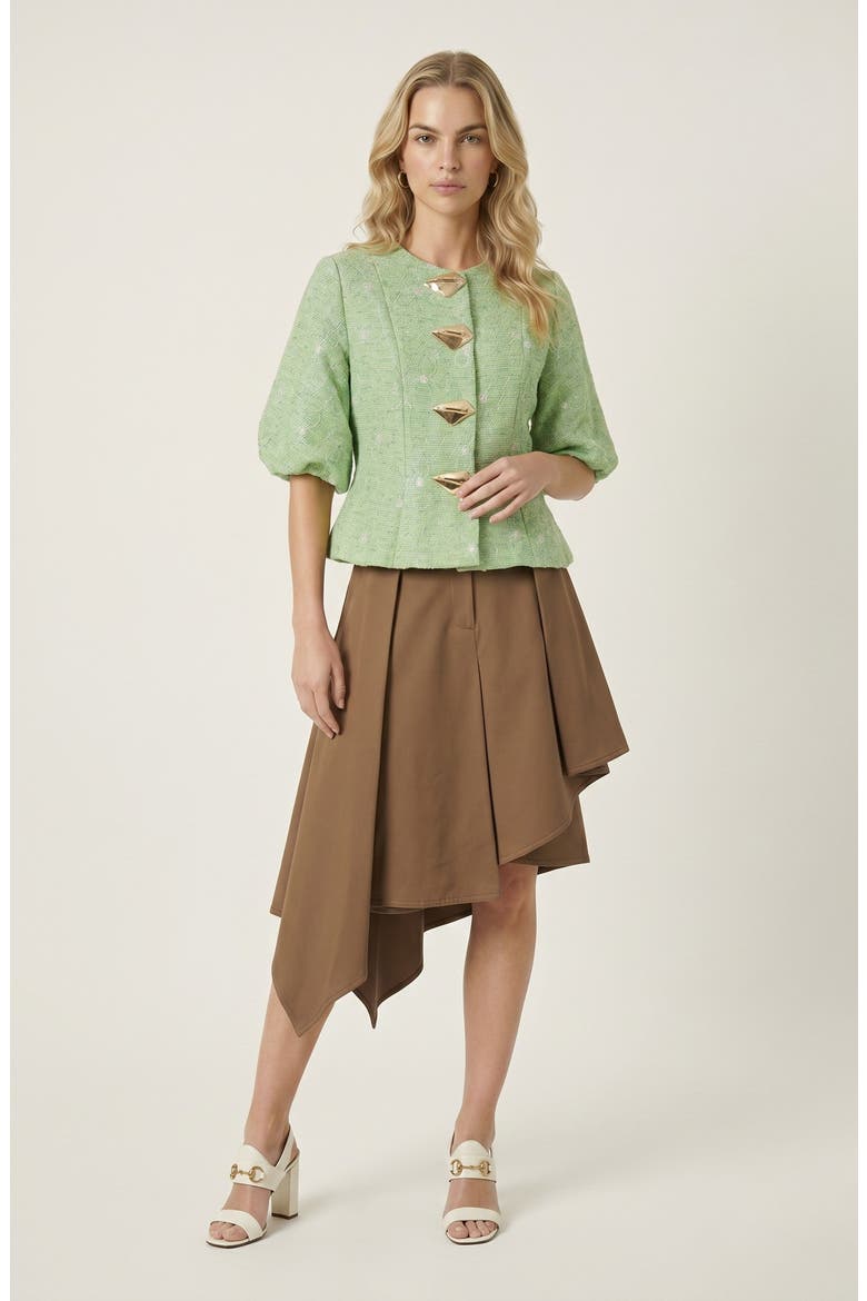 Elegant Puff Sleeve Top with Metallic Button Accents, Alternate, color, Green