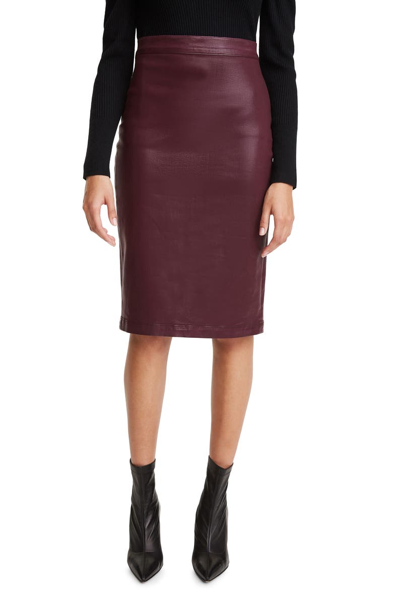 Coated Denim Pencil Skirt, Main, color, PLUM
