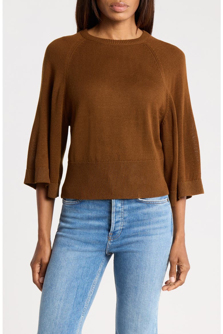 Wide Sleeve Crewneck Sweater, Main, color, LIGHT BROWN