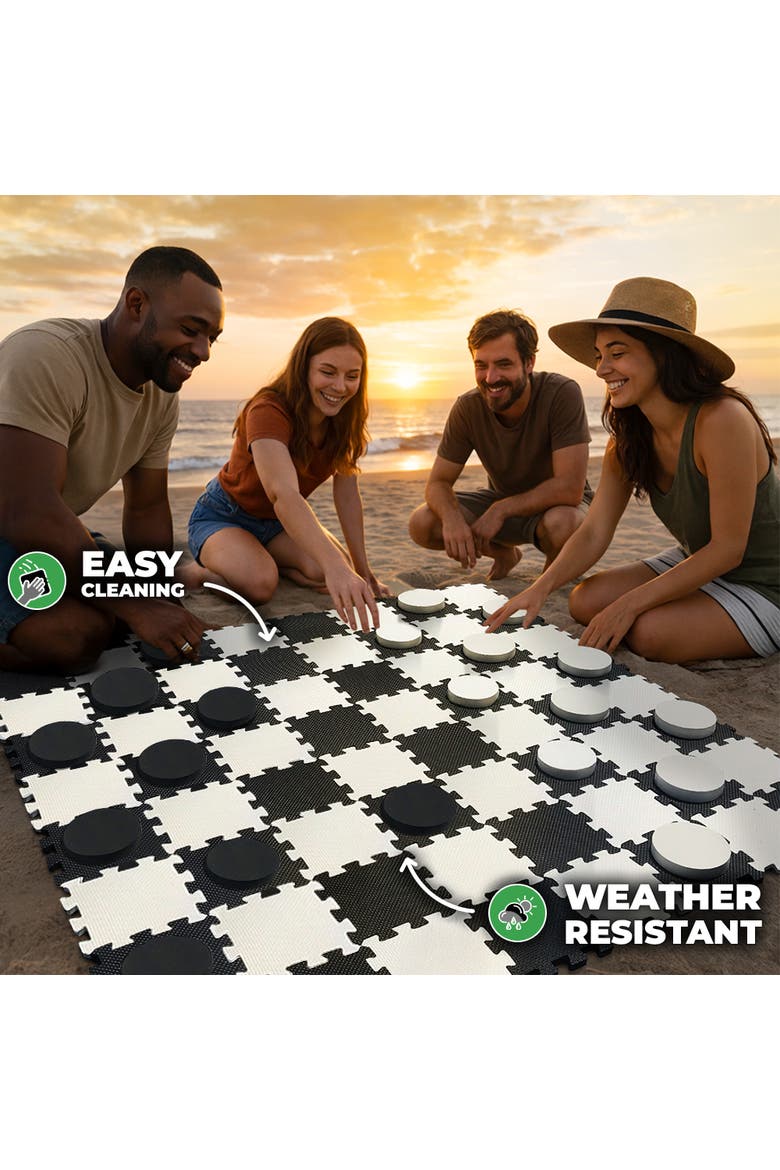 2-in-1 Premium Giant Checkers & Tic Tac Toe Game, Alternate, color, Black, White