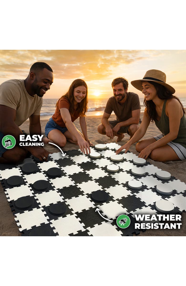 Swooc Games 2-in-1 Premium Giant Checkers & Tic Tac Toe Game, Alternate, color, Black, White