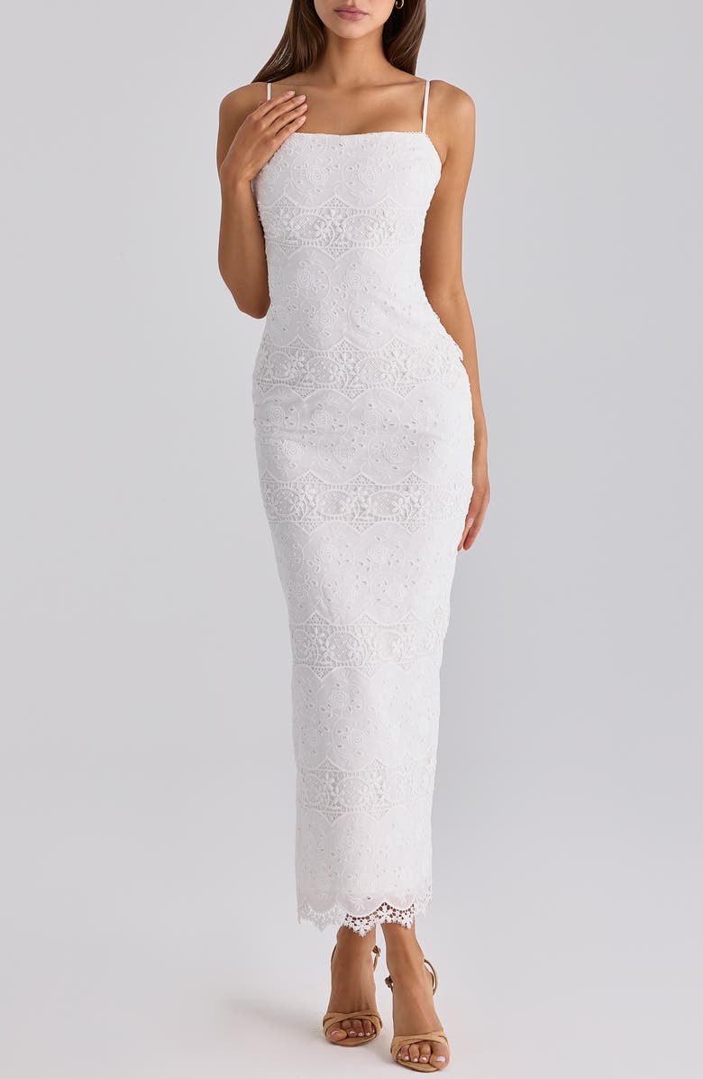HOUSE OF CB Serenella Broderie Anglaise Column Gown, Alternate, color, White
