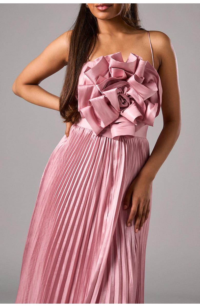 Coast Petite Metallic Pleated Corsage Dress, Alternate, color, Pink