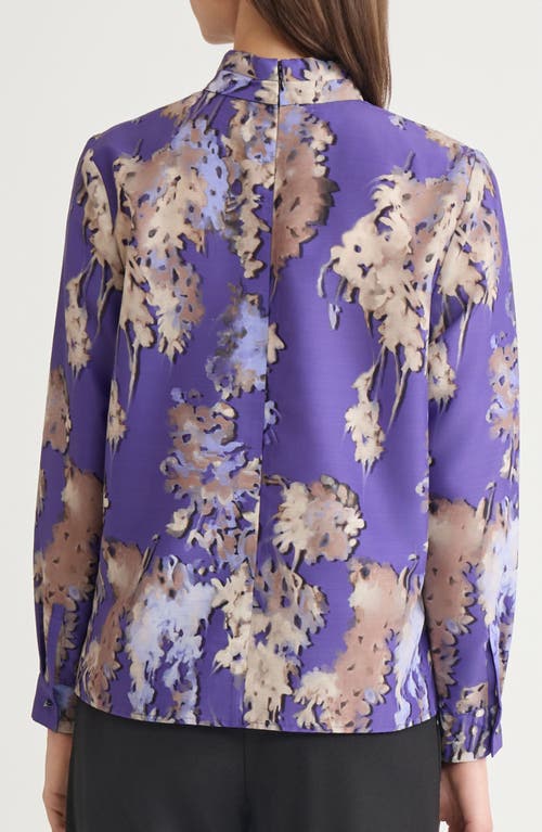 Misook Floral Crepe De Chine Blouse In Purple