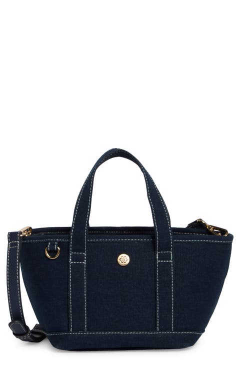 Small Convertible Denim Twill Satchel with Accessories